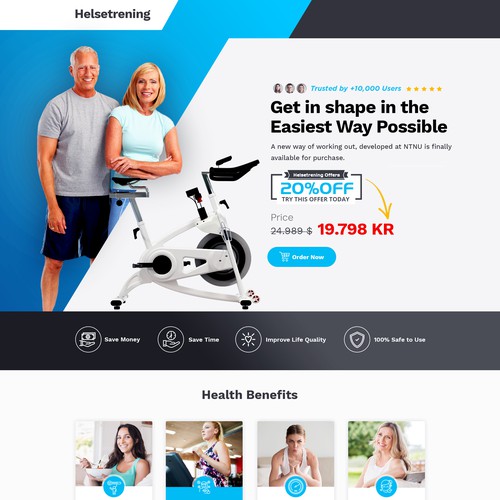Fitness website with the title 'Landing page design for smart exercise bike'