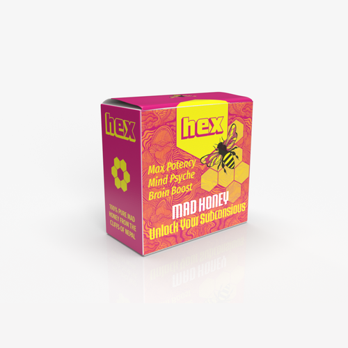 Honey packaging with the title 'Packaging concept for mad honey product'