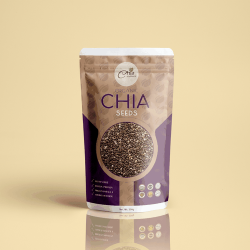 Nutrition packaging with the title 'A spoon of Chia a day...'
