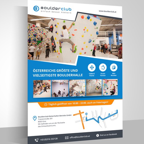 Handout design with the title 'Poster for bouldering-gym!'