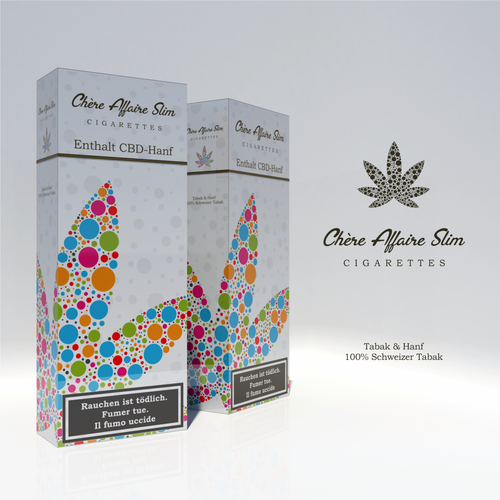 Leaf packaging with the title 'Chère Affaire Slim Cigarettes'