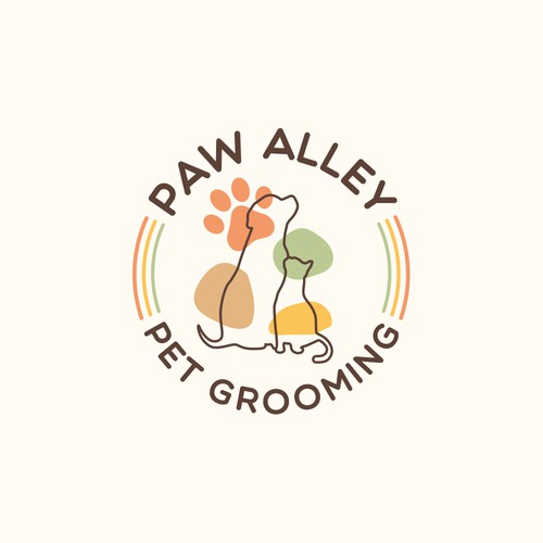 Boho chic design with the title 'Paw Alley Pet Grooming'