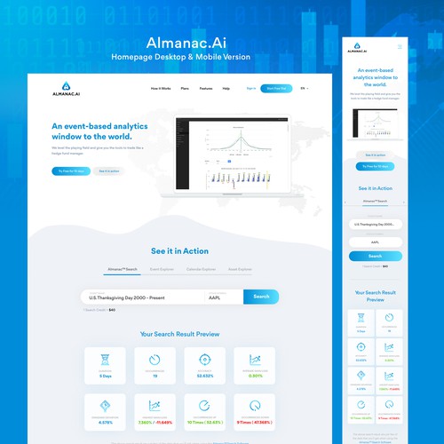 Analytics website with the title 'Almanac.Ai - An event-based analytics window to the world'