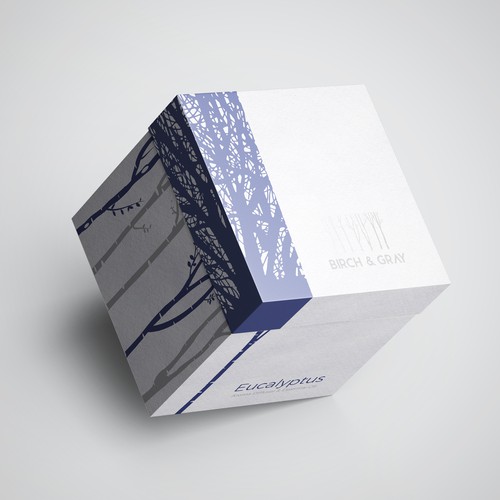Candle packaging with the title 'Minimalist Packaging Design for Birch & Gray Aroma Diffuser '