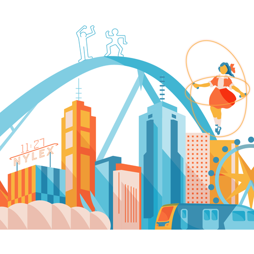 Geometric artwork with the title 'Melbourne Illustration'