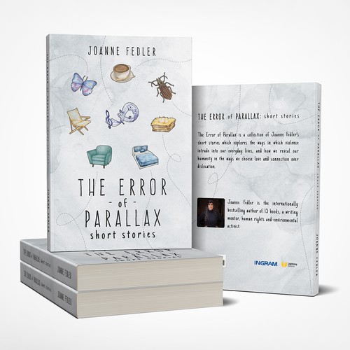 Watercolor book cover with the title 'Book Cover Design for The Error of Parallax'