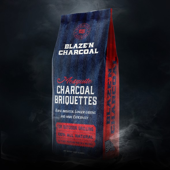 Retro packaging with the title 'Mesquite Charcoal Briquettes packaging design'
