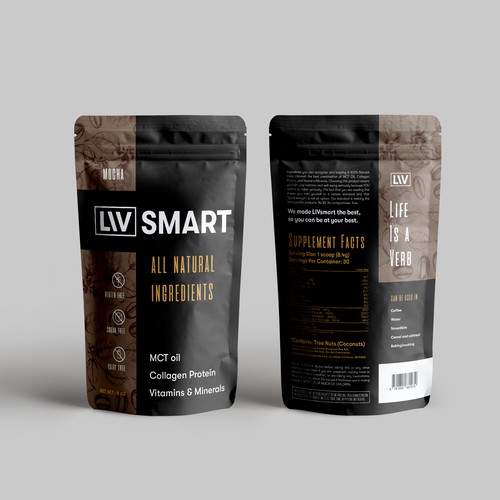 Pouch label with the title 'Pouch packaging design for LIV SMART'