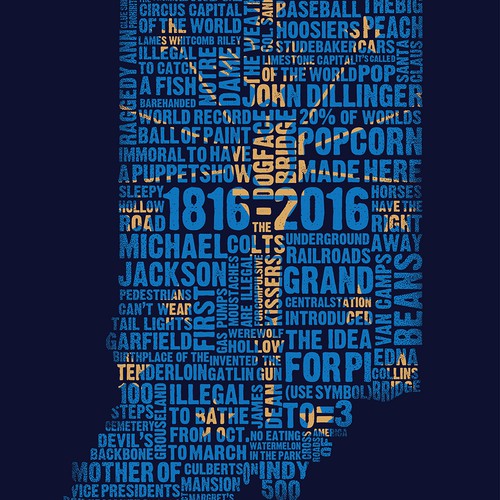 Text design with the title 'Indiana Bicentennial Typography'