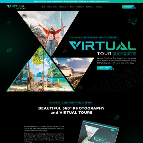 Tourism website with the title 'The Virtual Tour Experts Design'