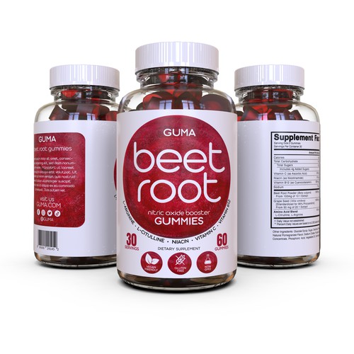Bold label with the title 'Beet Root Gummies'