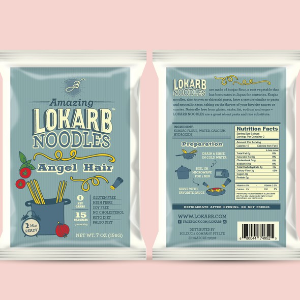 Spaghetti design with the title 'LOKARB Noodles'