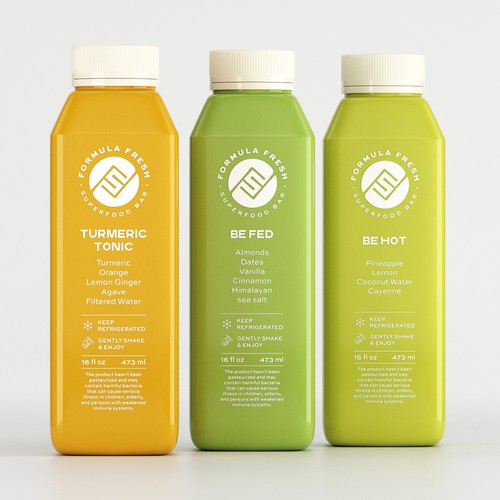 Juice bar design with the title 'Logo and Labels Design for Fresh Juices'