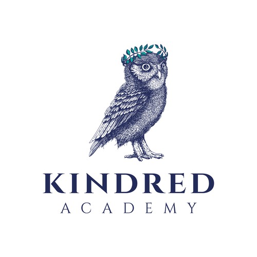 Education logo with the title 'Realistic illustration of owl for Kindred Academy'