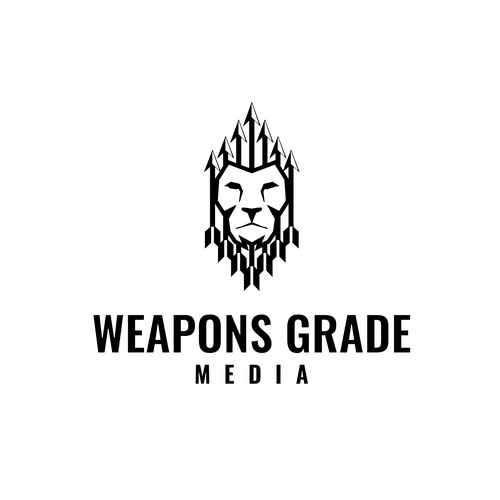 Arrow down logo with the title 'A Lion logo concept for a weapons photography brand.'
