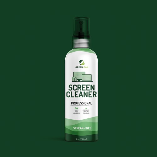 Package label with the title 'Eco packaging for screen cleaner.'