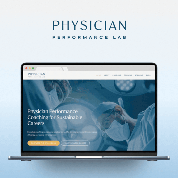 Consulting design with the title 'Physician Performance Lab Website'
