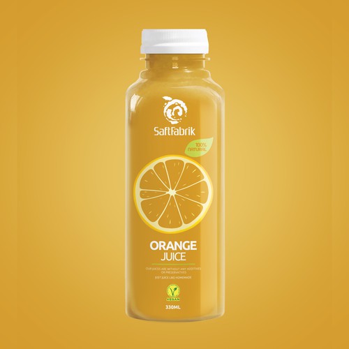 Juice packaging with the title 'Orange Juice'