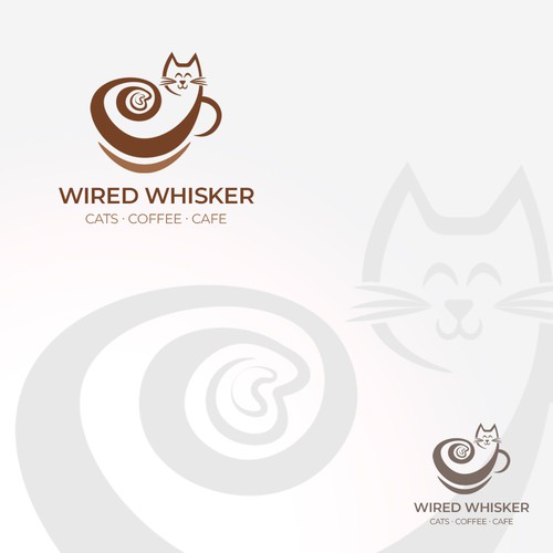Coffee cup logo with the title 'Creative Logo For Wired Whisker'