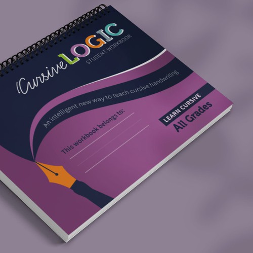 Cursive design with the title 'Cover and interior design and layout of a student workbook'