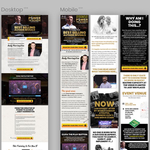 Business website with the title 'Event Page Redesign - Power To Achieve'