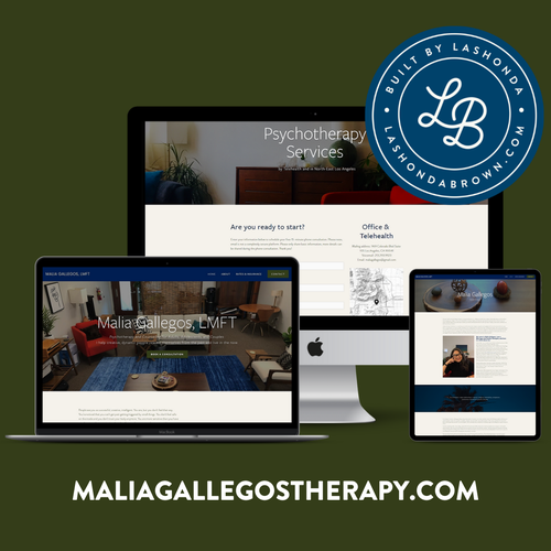 Therapy website with the title 'MALIA GALLEGOS | Pyschotherapy'