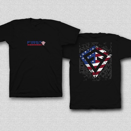 American flag t-shirt with the title 'First Tactical Patriotic Tees'