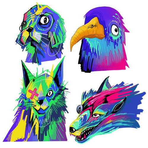 Jungle illustration with the title 'Animal character '