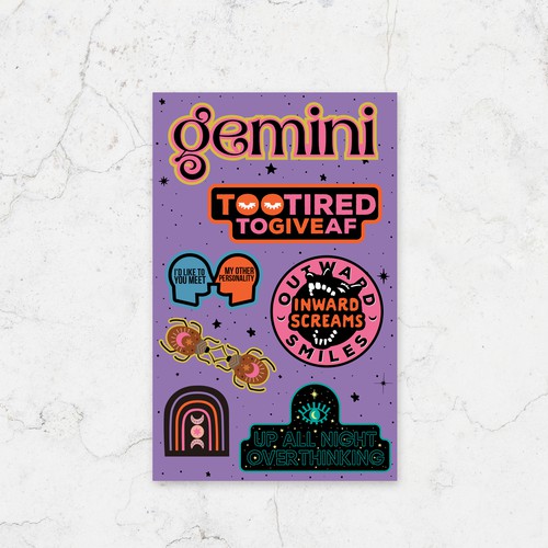 Astrology design with the title 'Astrological stickers 1-on-1 project design'