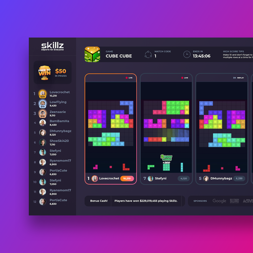 Streaming design with the title 'Skillz Streaming App'