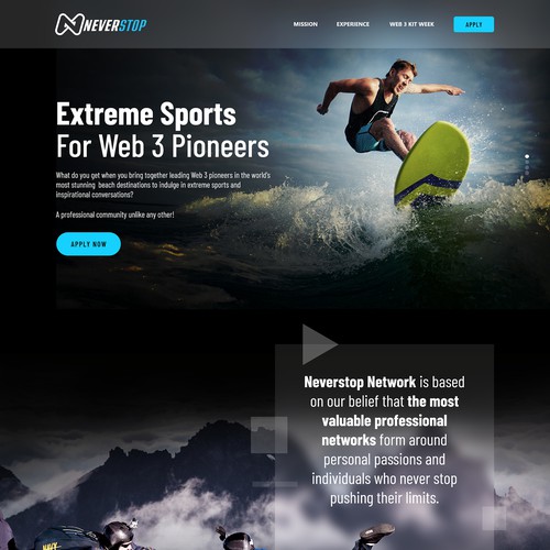 Sports website with the title 'Neverstop'