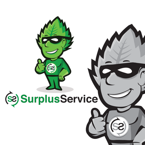 Superhero logo with the title 'Surplus Service is looking for a mascot'
