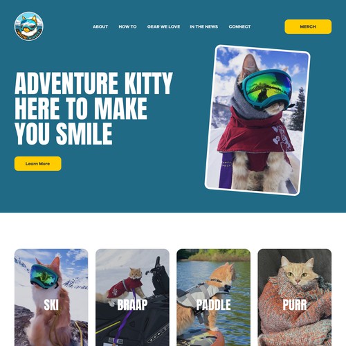 Kitty design with the title 'Meowtaineer adventure kitty website'