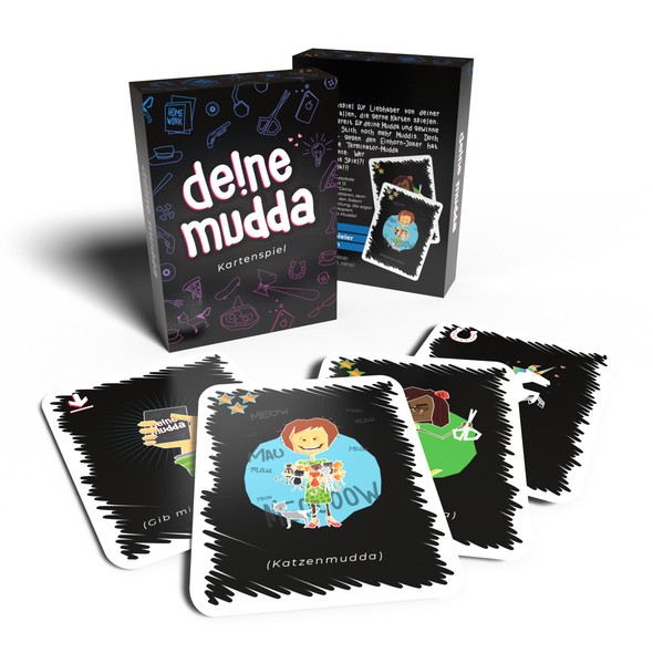 Card artwork with the title 'Deine Mudda - Card Game'