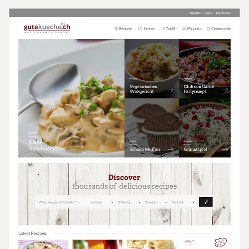 Food website with the title 'Design for a culinary website'