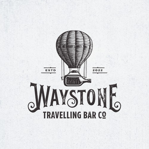 Hot air balloon design with the title 'Waystone Travelling Bar'