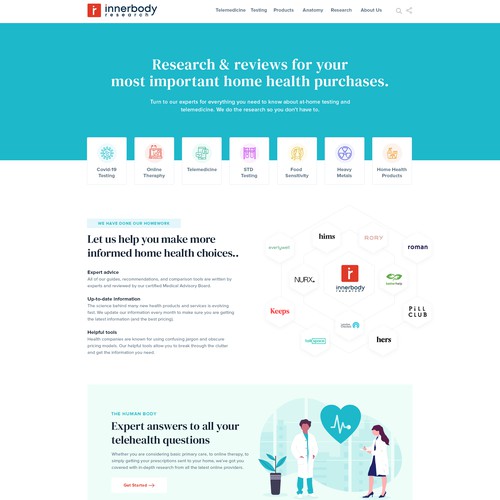 Pastel design with the title 'Web Design for Health reviews and research company'