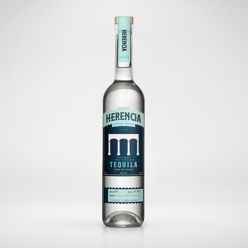 Tequila label with the title 'Herencia Tequila Packaging'