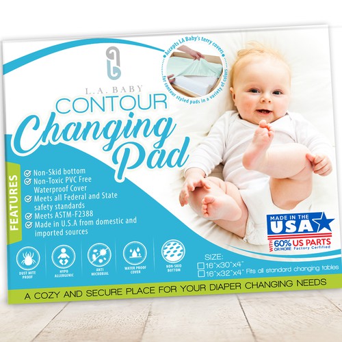 Packaging label with the title 'Changing Pad Packaging design'