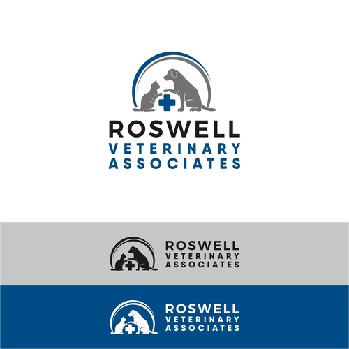 Blue and gray logo with the title 'logo for a new veterinary hospital'