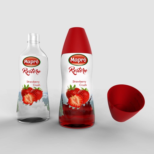 Strawberry packaging with the title 'Bottle and label design for Mapro'