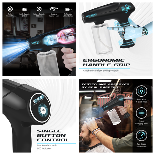 Ad design with the title 'Encore The Barber Vapour Jet Amazon Listing Image'