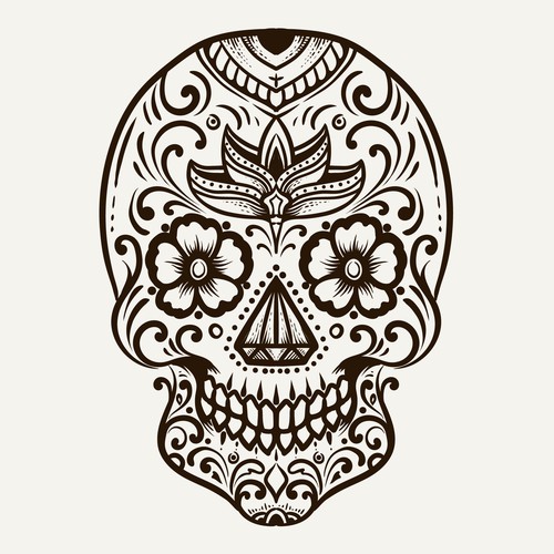 Skull illustration with the title 'Skull with Day of the dead style'