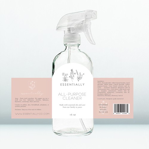 Spray label with the title 'Modern Minimalistic Label for Natural Cleaner'