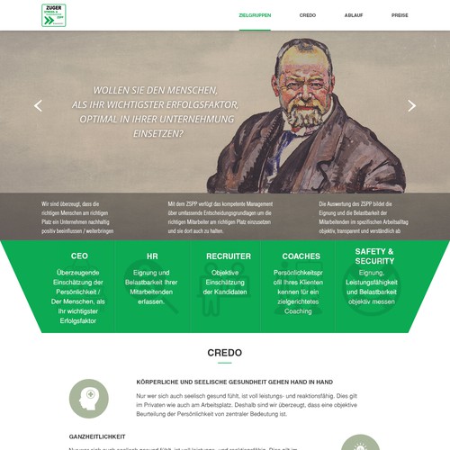 Navigation design with the title 'One Page Site For a Psycological Test'