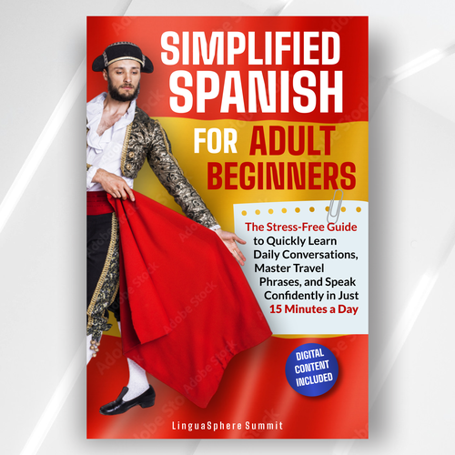 Language design with the title 'Cover Book Design: implified Spanish for Adult Beginners:'