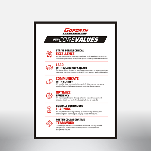 Construction artwork with the title 'Core Values Poster'