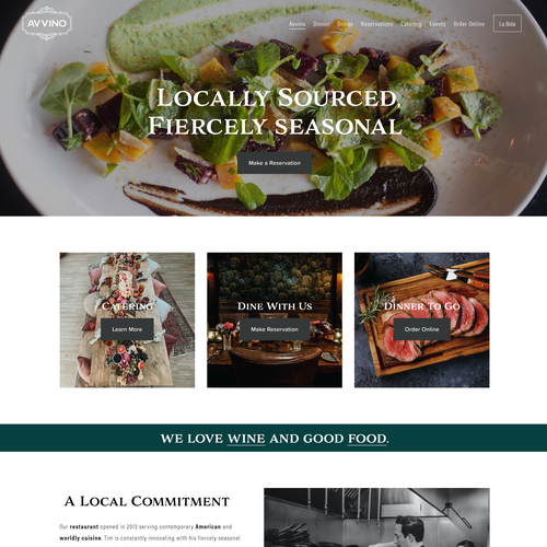 Toast design with the title 'Avvino and La Bola - Restaurant Website Design'