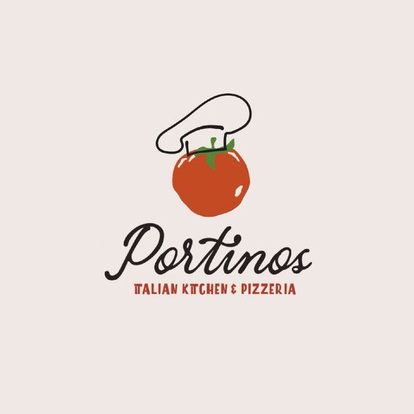 Kitchen logo with the title 'Portinos is a small family owned Italian restaurant and pizzeria.'