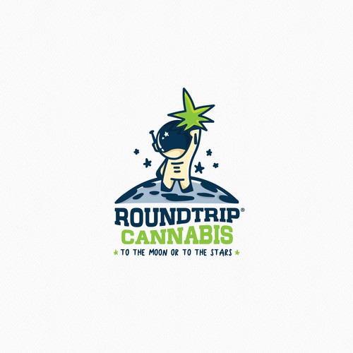 Conceptual brand with the title 'Roundtrip Cannabis - To the moon OR To the stars'